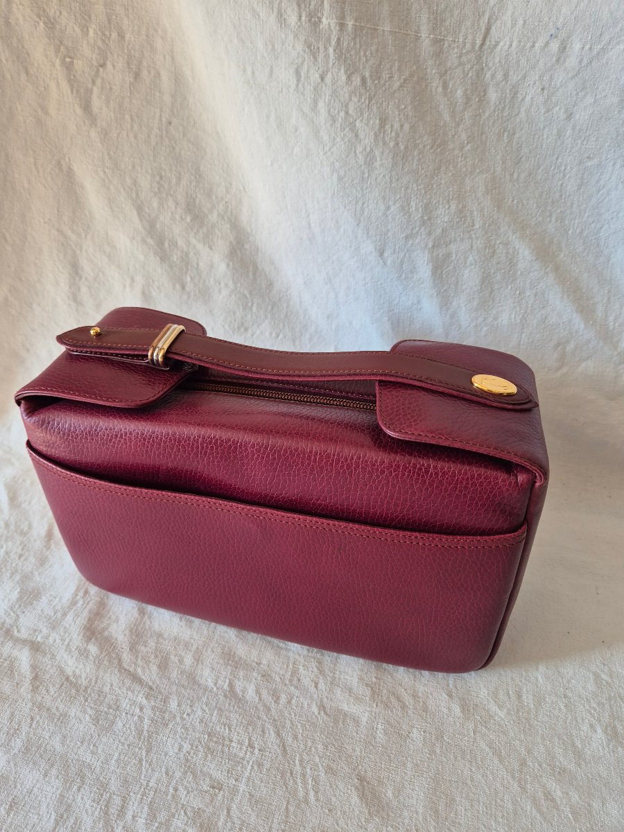 Cartier "must" Toiletry Bag In Bordeaux Leather With Trinity Ring Motif, Circa 1990-photo-4