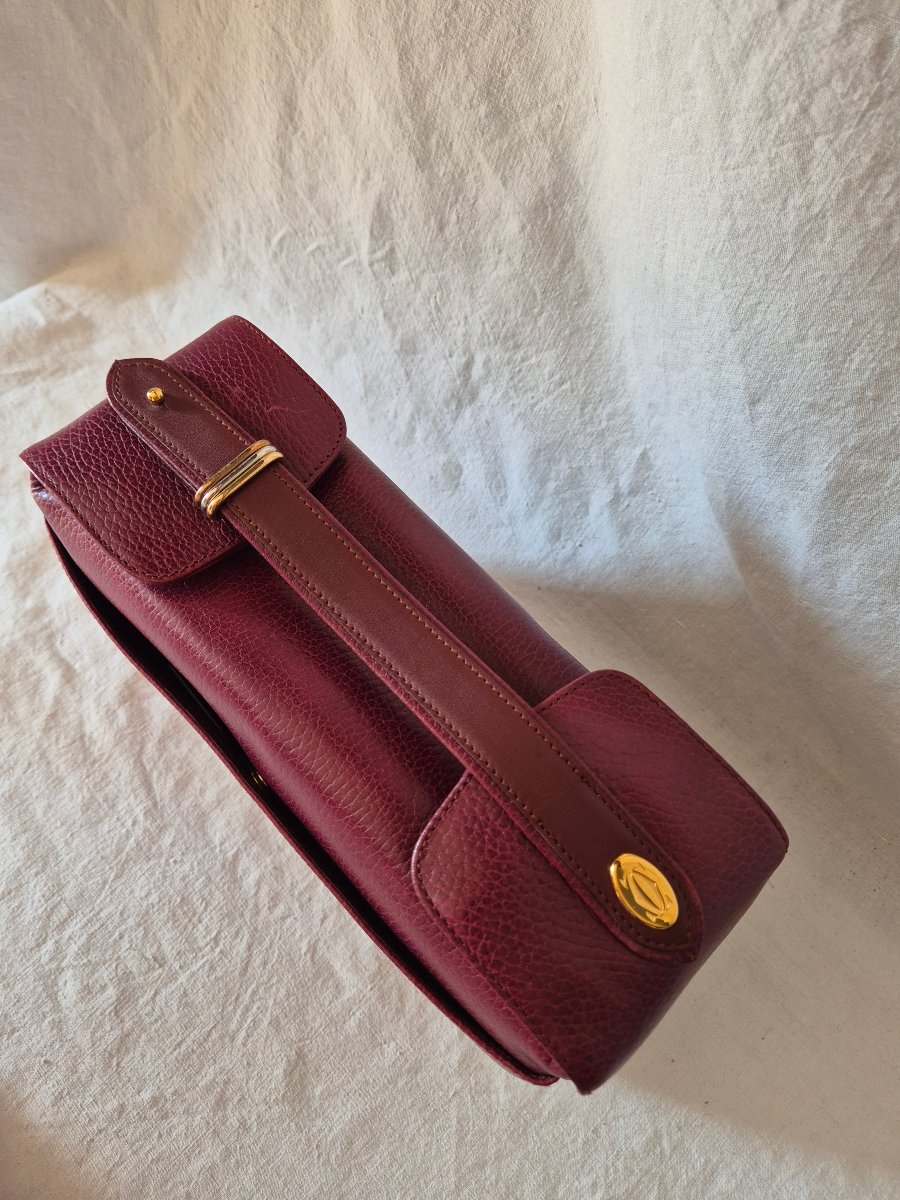 Cartier "must" Toiletry Bag In Bordeaux Leather With Trinity Ring Motif, Circa 1990-photo-7