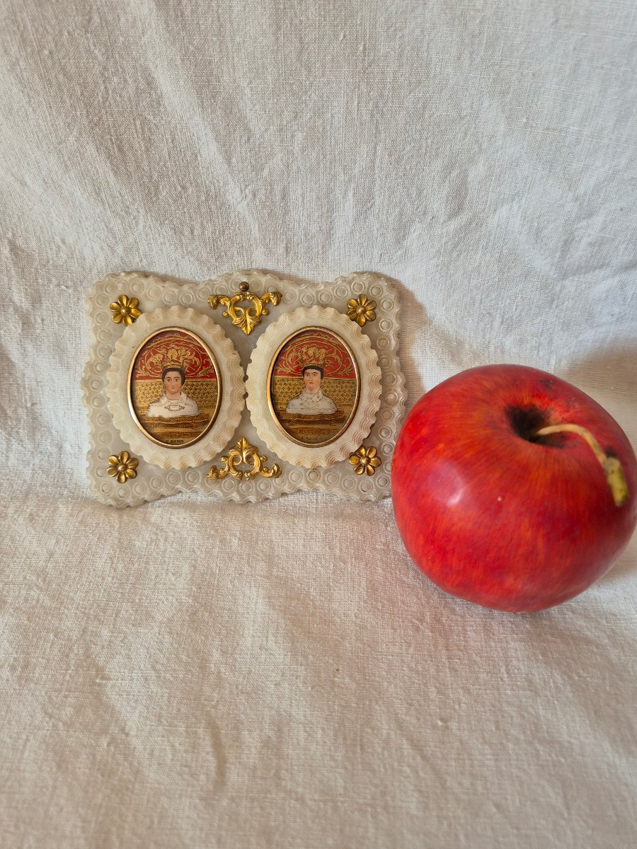 Diptyque de fixés sous verre représentant St Sennen et St Abdon du XIXème siècle -photo-2