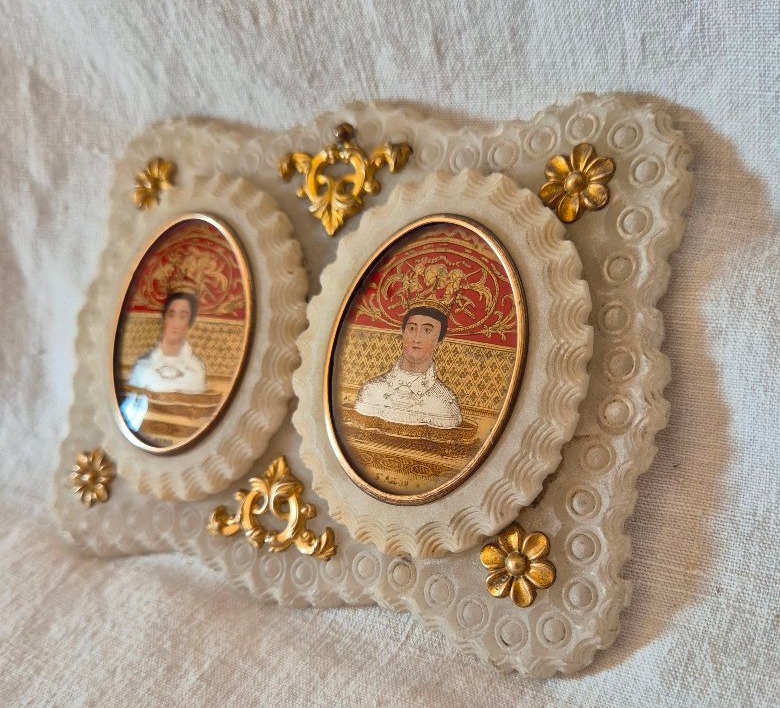 Diptyque de fixés sous verre représentant St Sennen et St Abdon du XIXème siècle -photo-3