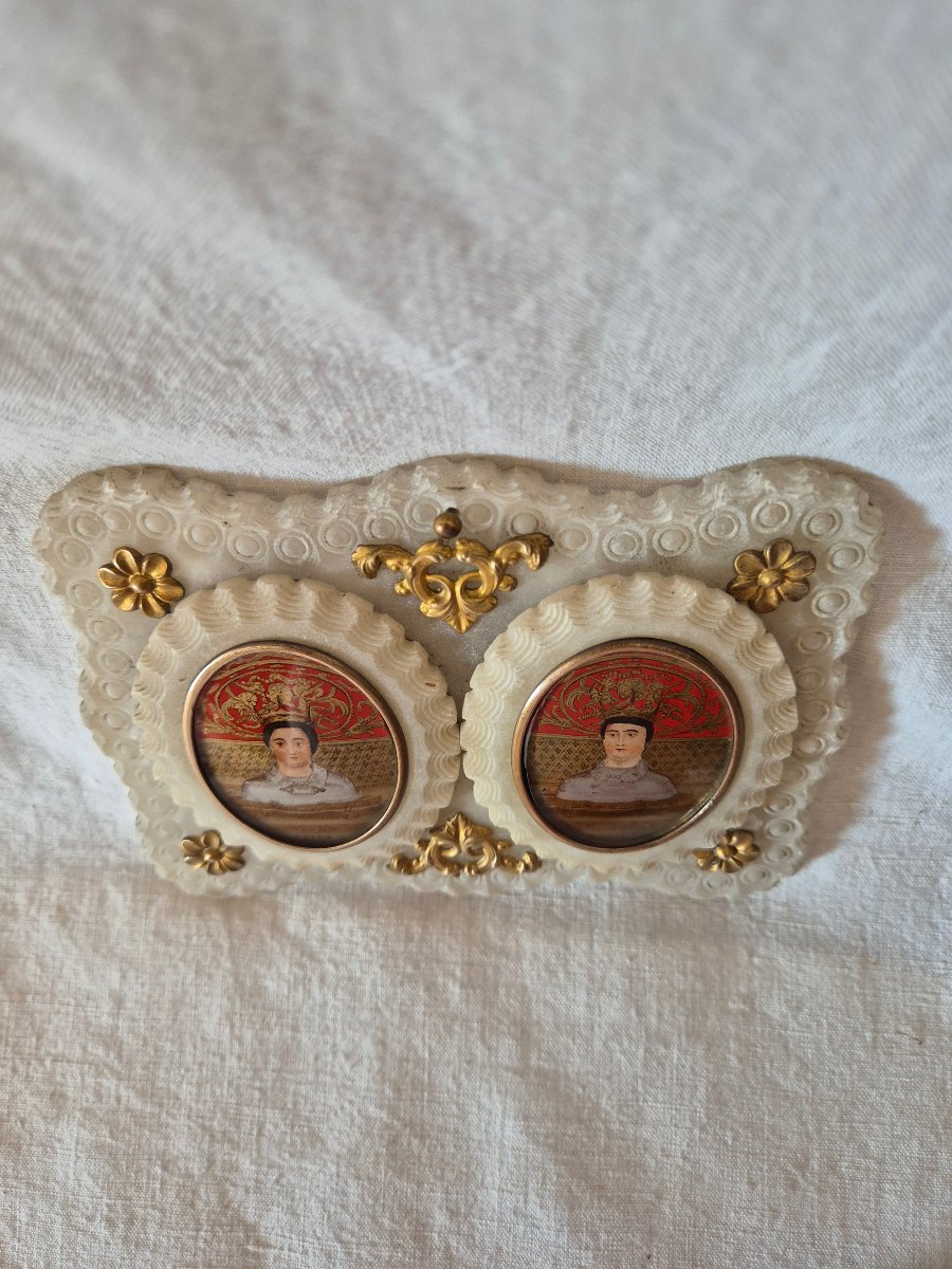 Diptyque de fixés sous verre représentant St Sennen et St Abdon du XIXème siècle -photo-4