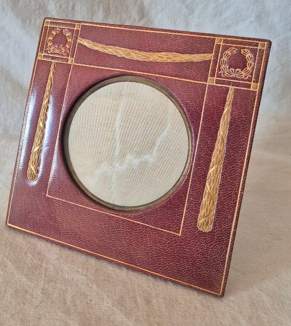 Square Photo Frame In Pink Embossed Leather With Gold-embossed Empire-style Decoration By Williams & Co., London