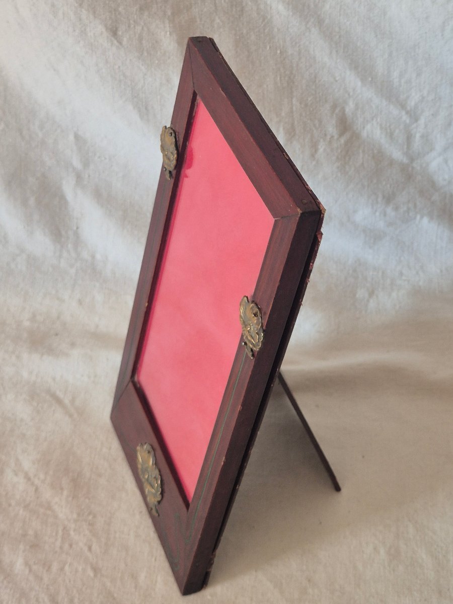 Art Nouveau Frame In Royal Portrait Format, Made Of Mahogany With Poppy Embellishments-photo-3