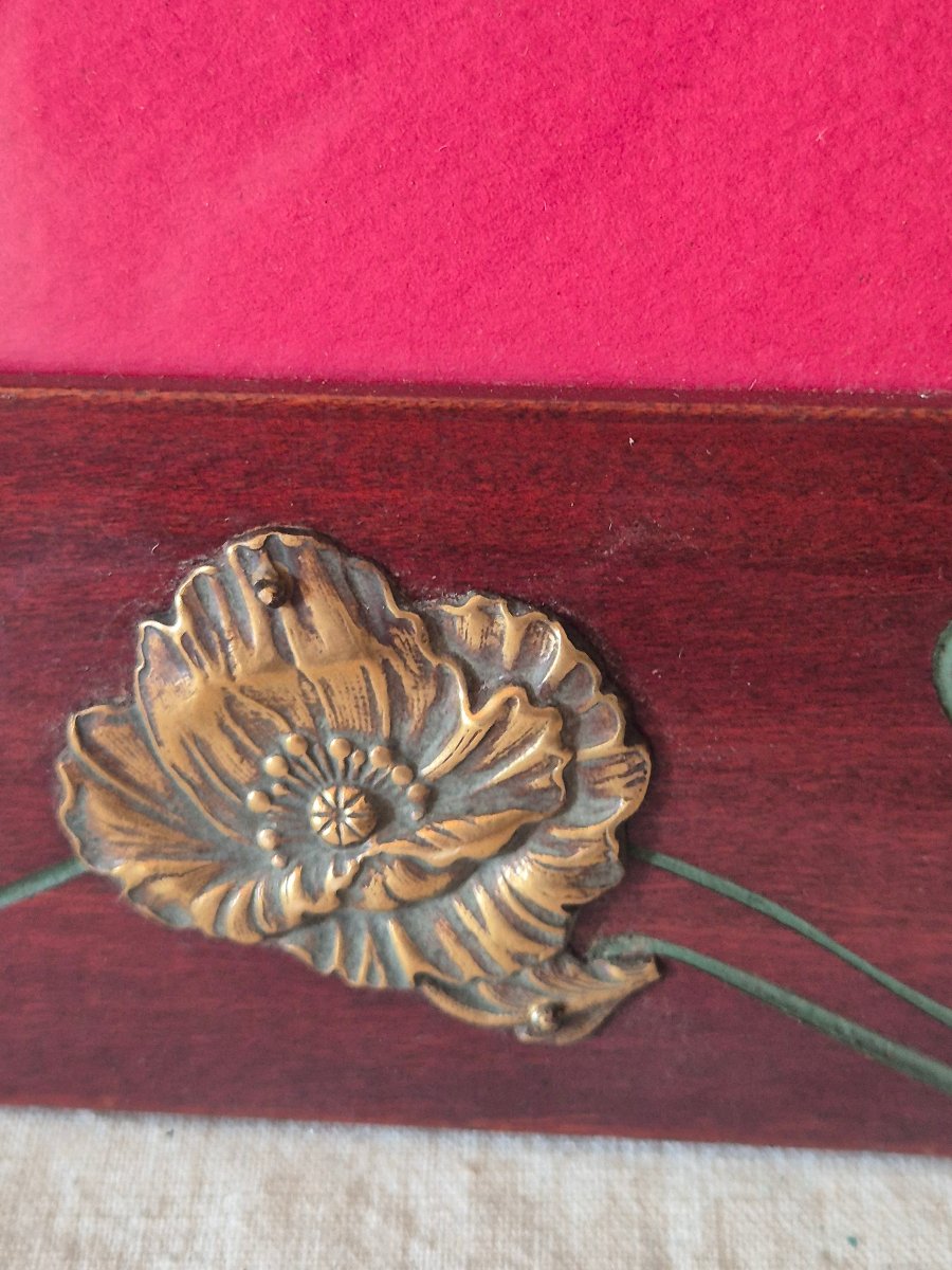 Art Nouveau Frame In Royal Portrait Format, Made Of Mahogany With Poppy Embellishments-photo-1