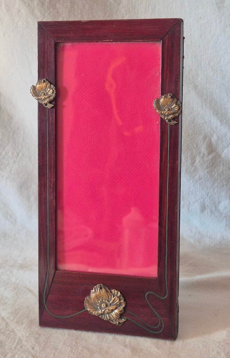 Art Nouveau Frame In Royal Portrait Format, Made Of Mahogany With Poppy Embellishments