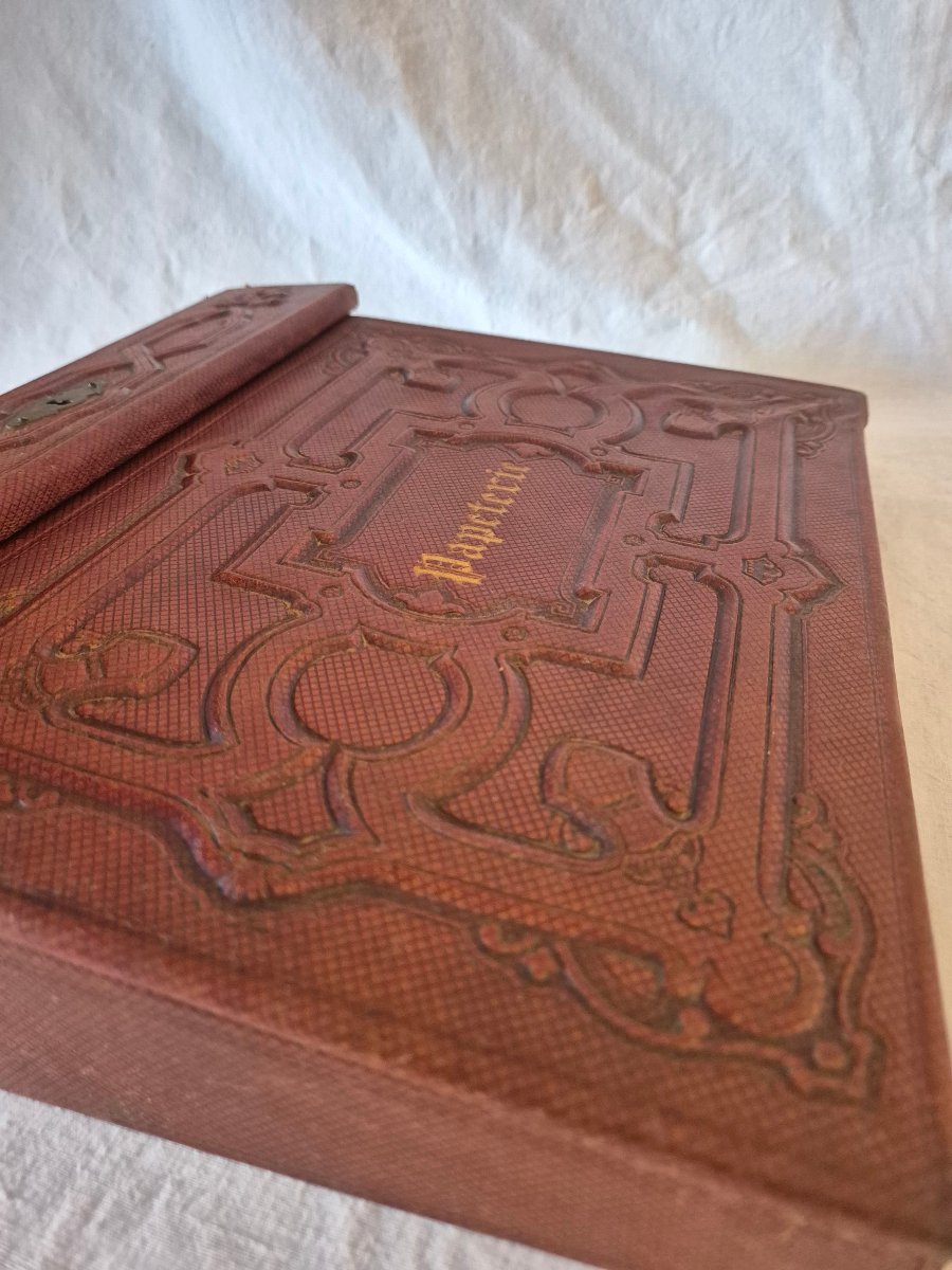 Second Empire-style Travel Writing Case In Embossed Tan Leather -photo-4