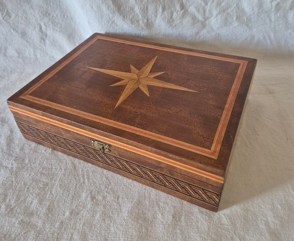 Coffret en bois de marqueterie à la rose des vents-photo-4