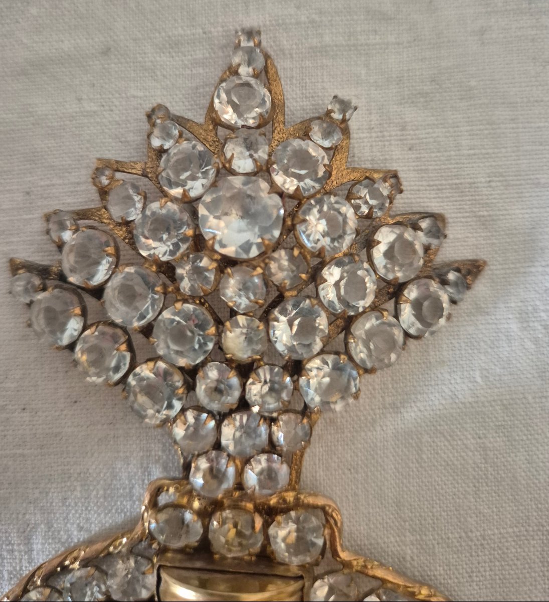19th-century Ex-voto “heart Of Mary” In Gilded Pomponne, Set With Clear Rhinestones -photo-3