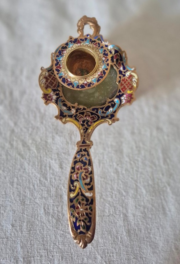 Bougeoir à main en bronze émaillé cloisonné du XIXème siècle -photo-6