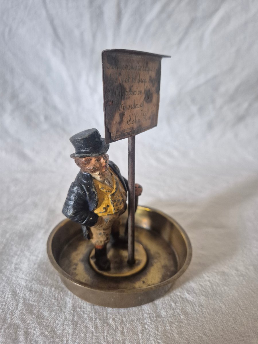 Polychrome Metal Trinket Dish Depicting John Bull, Austria, 19th Century -photo-1