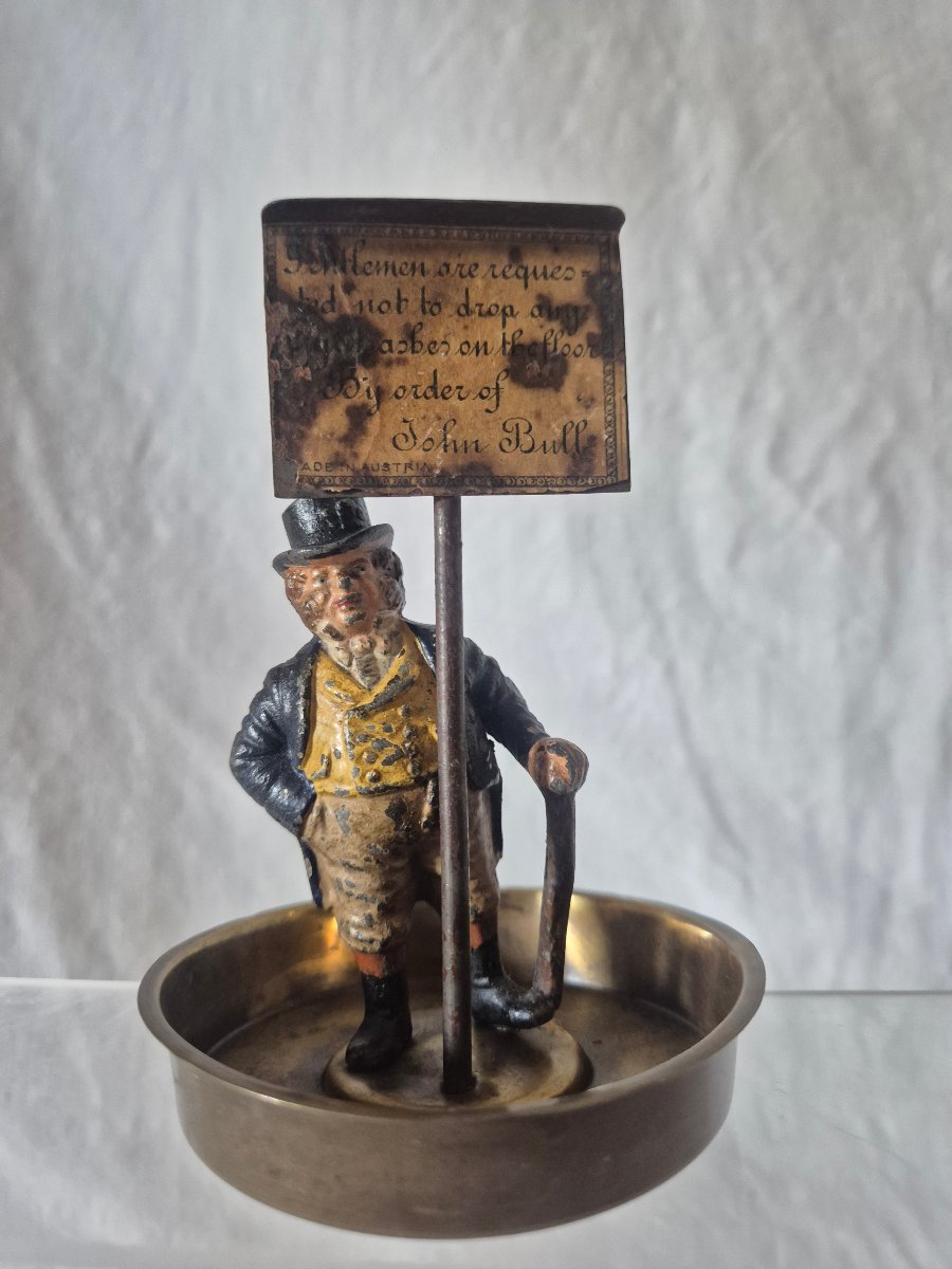 Polychrome Metal Trinket Dish Depicting John Bull, Austria, 19th Century 