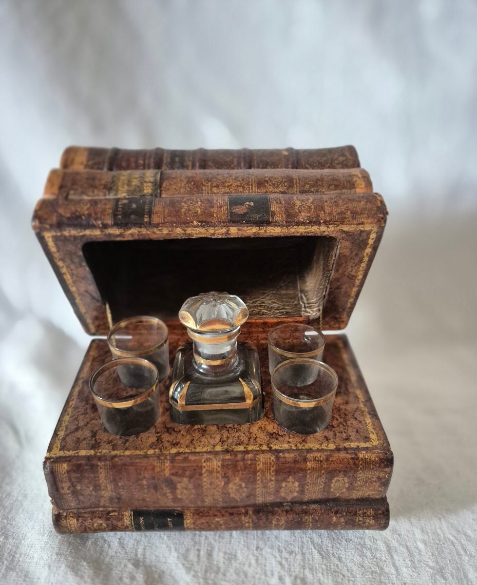 Liqueur Cabinet With Music Box And Trompe-l'œil Books, First Half Of The 20th Century 