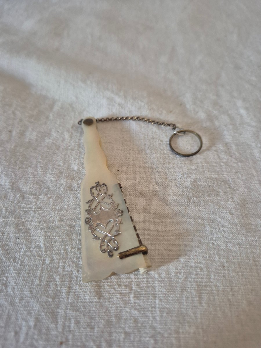 Carnet de bal en nacre et argent avec des feuilles en ivoire du XIXème siècle -photo-3