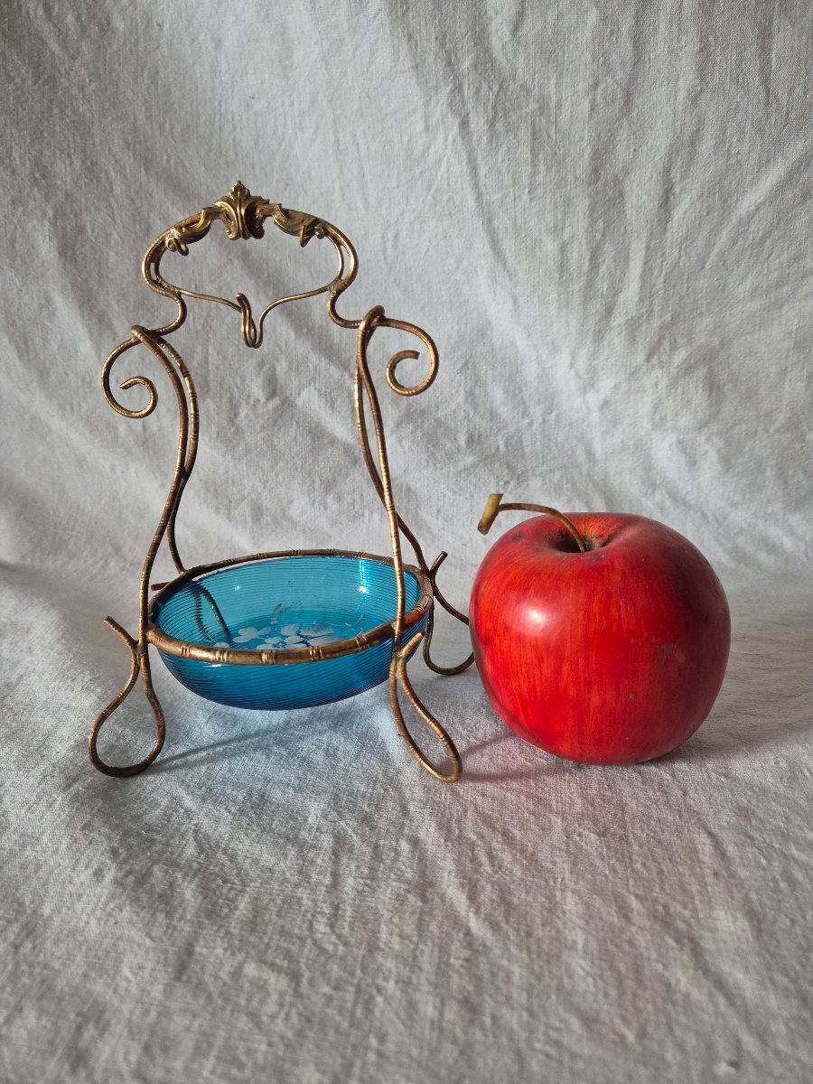 19th-century Ring Box And Watch Holder Made Of Blue Enameled Glass And Gilded Bronze -photo-1