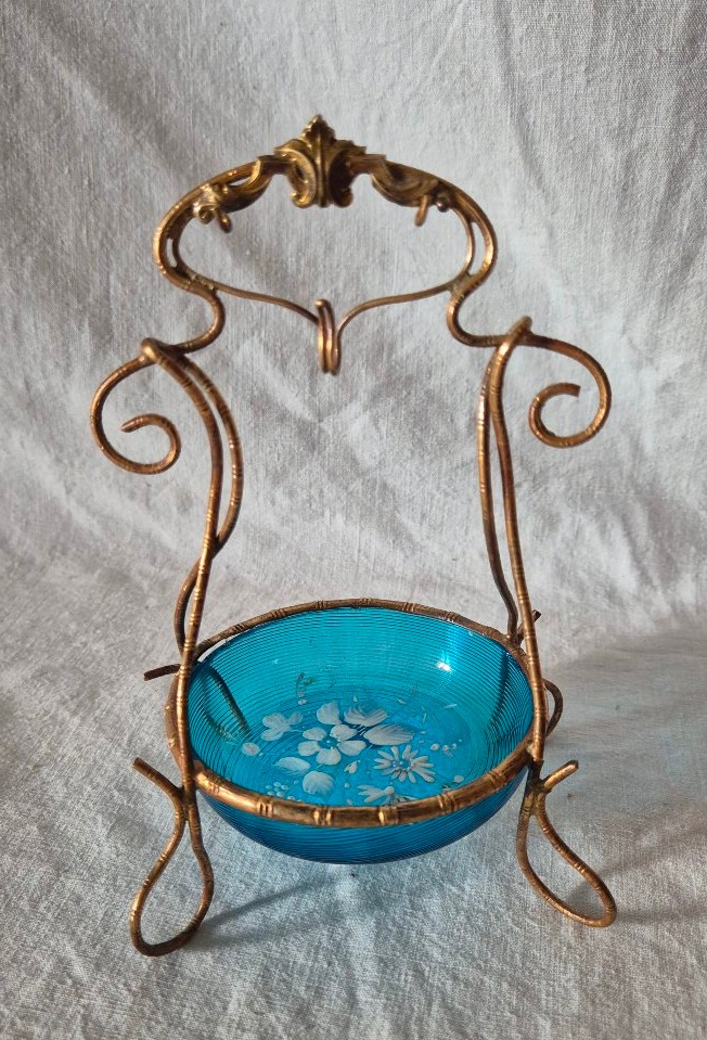 19th-century Ring Box And Watch Holder Made Of Blue Enameled Glass And Gilded Bronze 