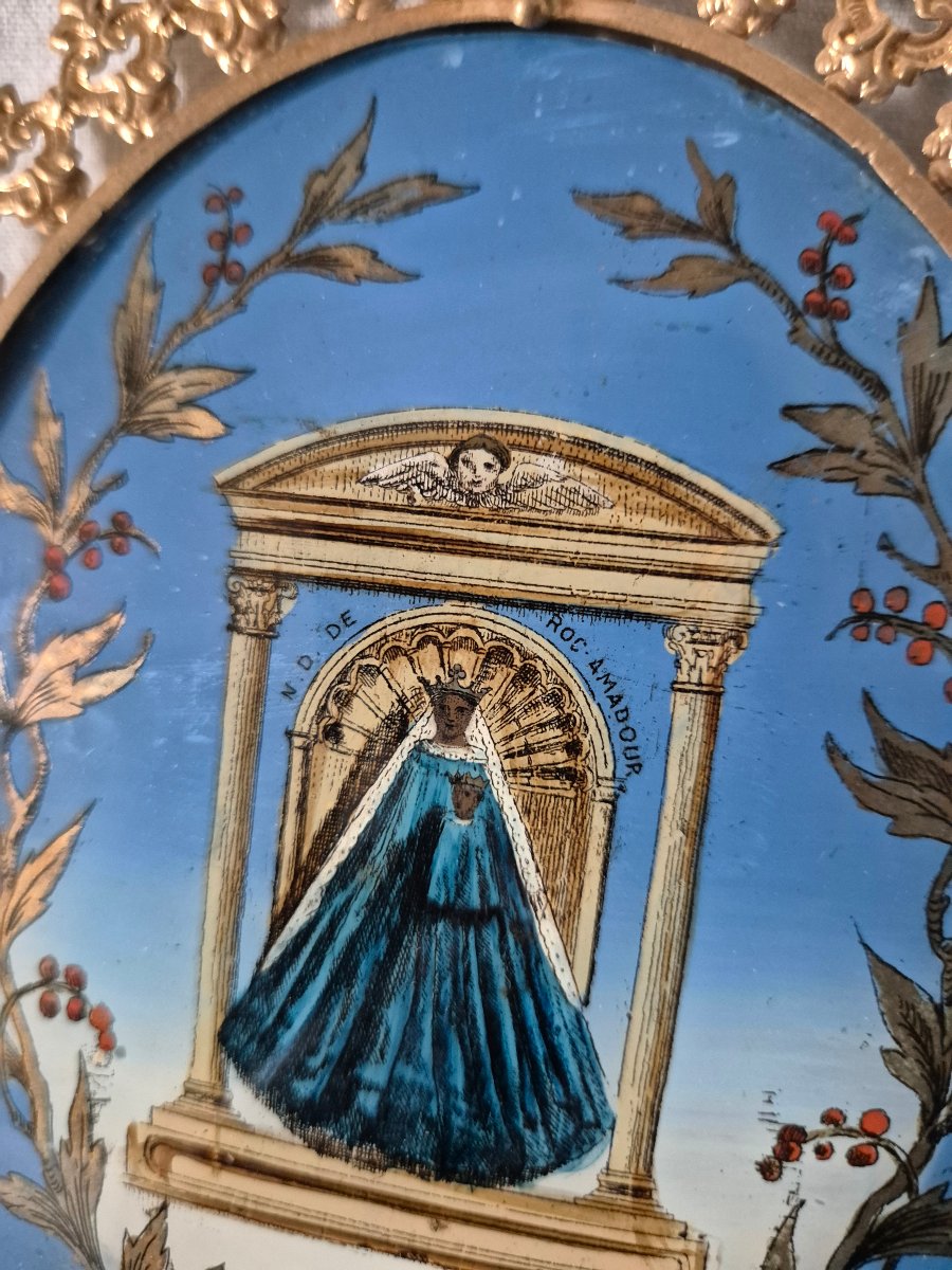 Fixé sous verre Notre Dame de Rocamadour dans son cadre en pomponne doré du XIXème siècle -photo-3