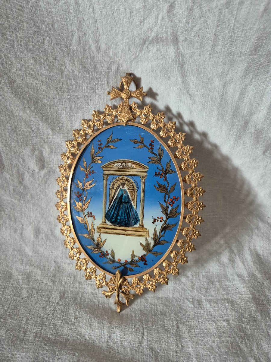 Fixé sous verre Notre Dame de Rocamadour dans son cadre en pomponne doré du XIXème siècle -photo-4