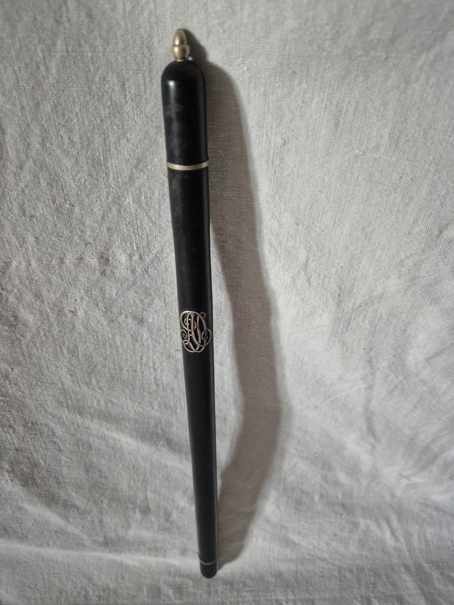 Baguette de chef d'orchestre personnalisé en ébène et argent du XIXème siècle -photo-3