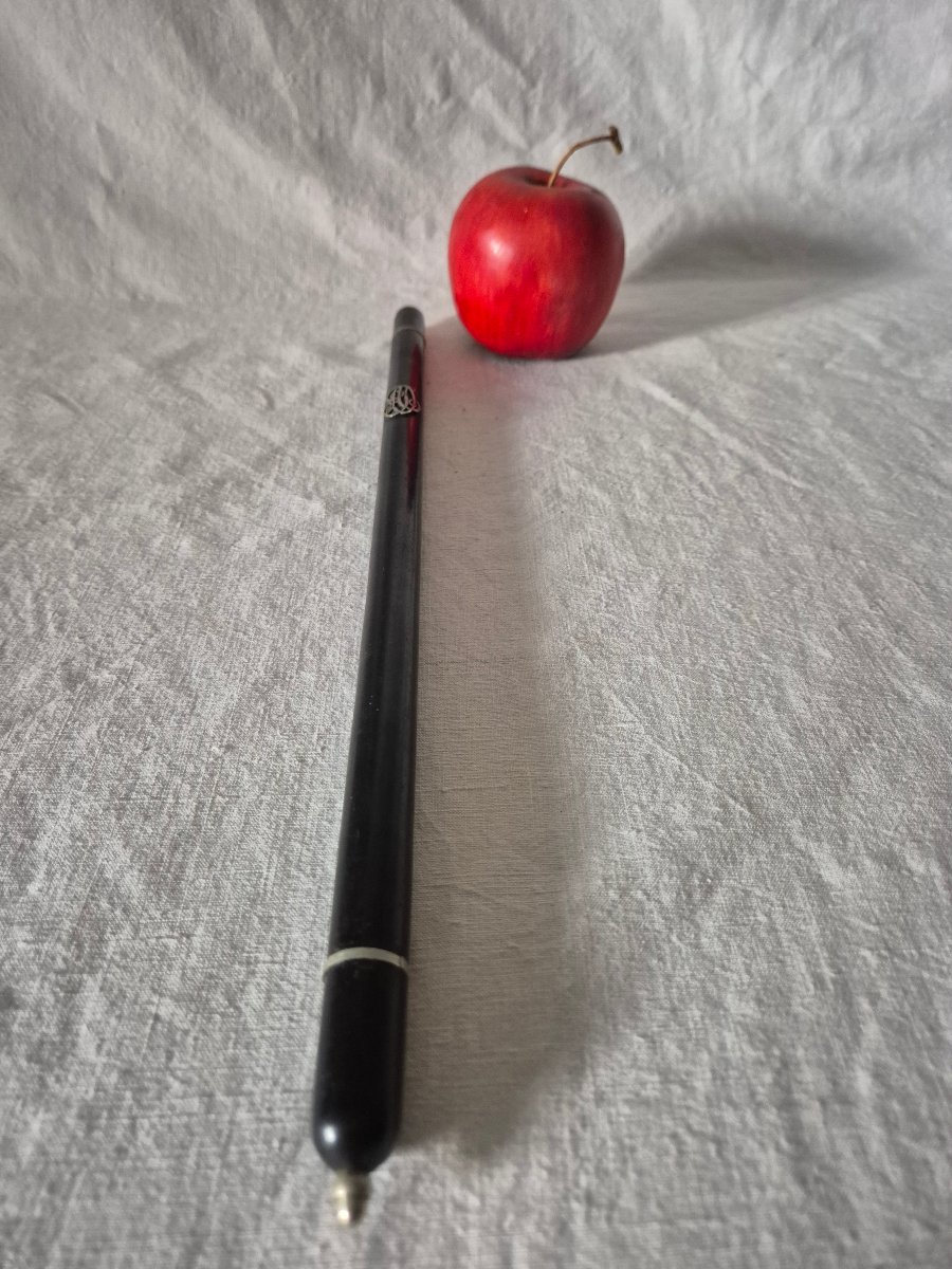 Baguette de chef d'orchestre personnalisé en ébène et argent du XIXème siècle -photo-1
