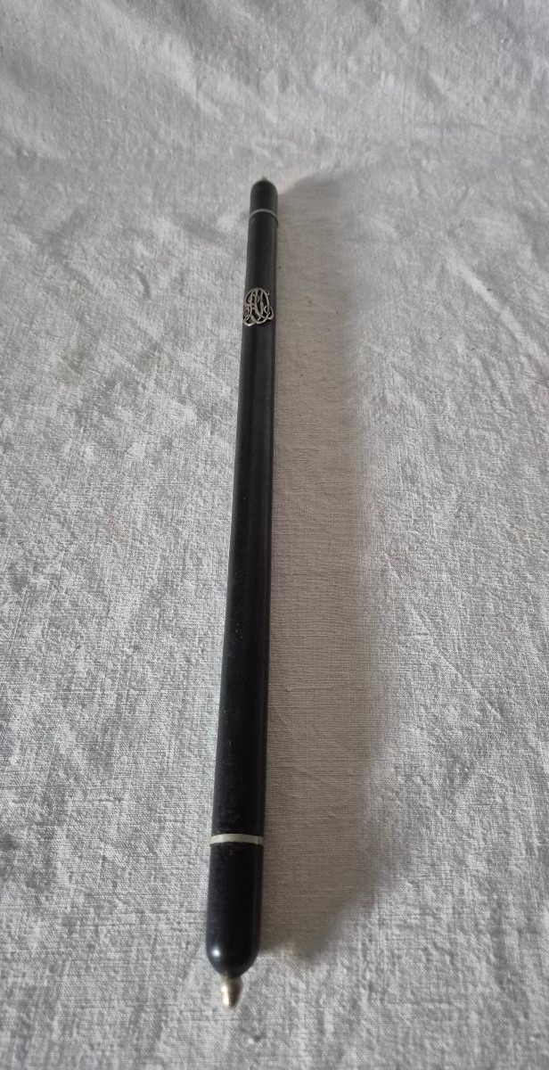 Baguette de chef d'orchestre personnalisé en ébène et argent du XIXème siècle -photo-2
