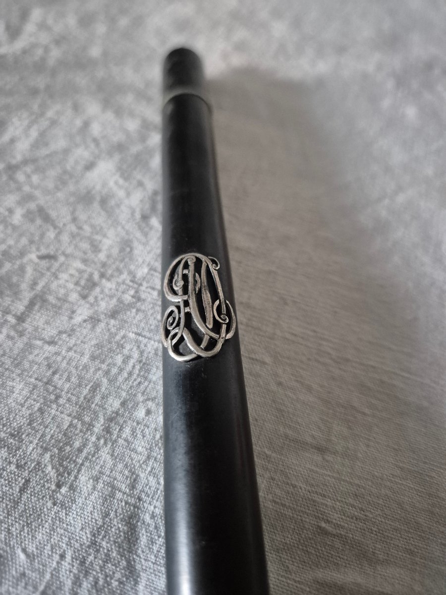 Baguette de chef d'orchestre personnalisé en ébène et argent du XIXème siècle 