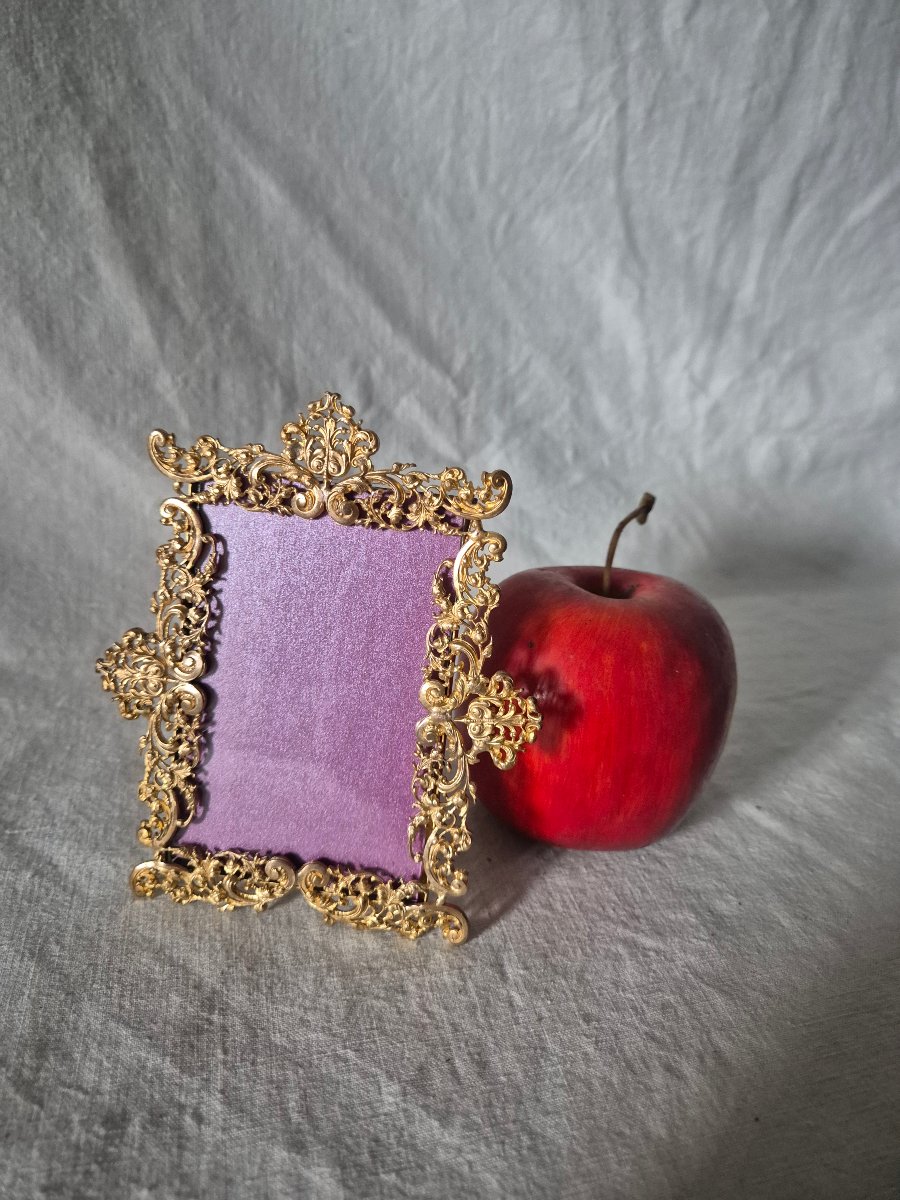 Napoleon III-style Baroque Photo Frame In Gilded Bronze, Visiting Card Size -photo-2