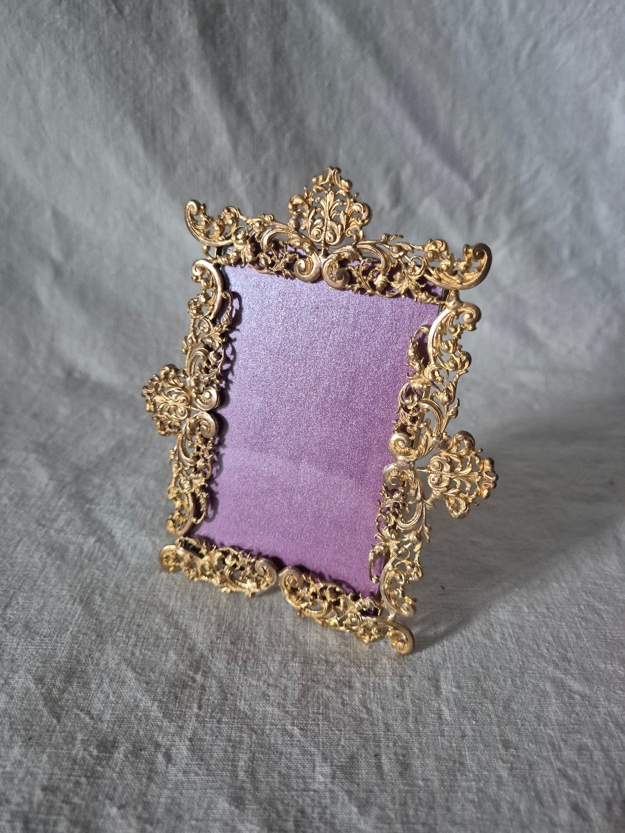 Napoleon III-style Baroque Photo Frame In Gilded Bronze, Visiting Card Size -photo-4