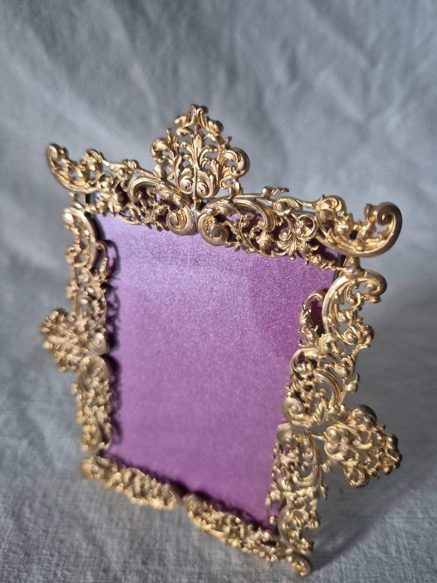 Napoleon III-style Baroque Photo Frame In Gilded Bronze, Visiting Card Size -photo-2