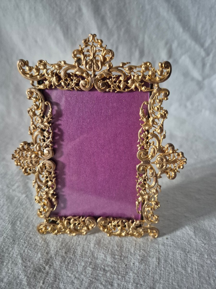 Napoleon III-style Baroque Photo Frame In Gilded Bronze, Visiting Card Size 