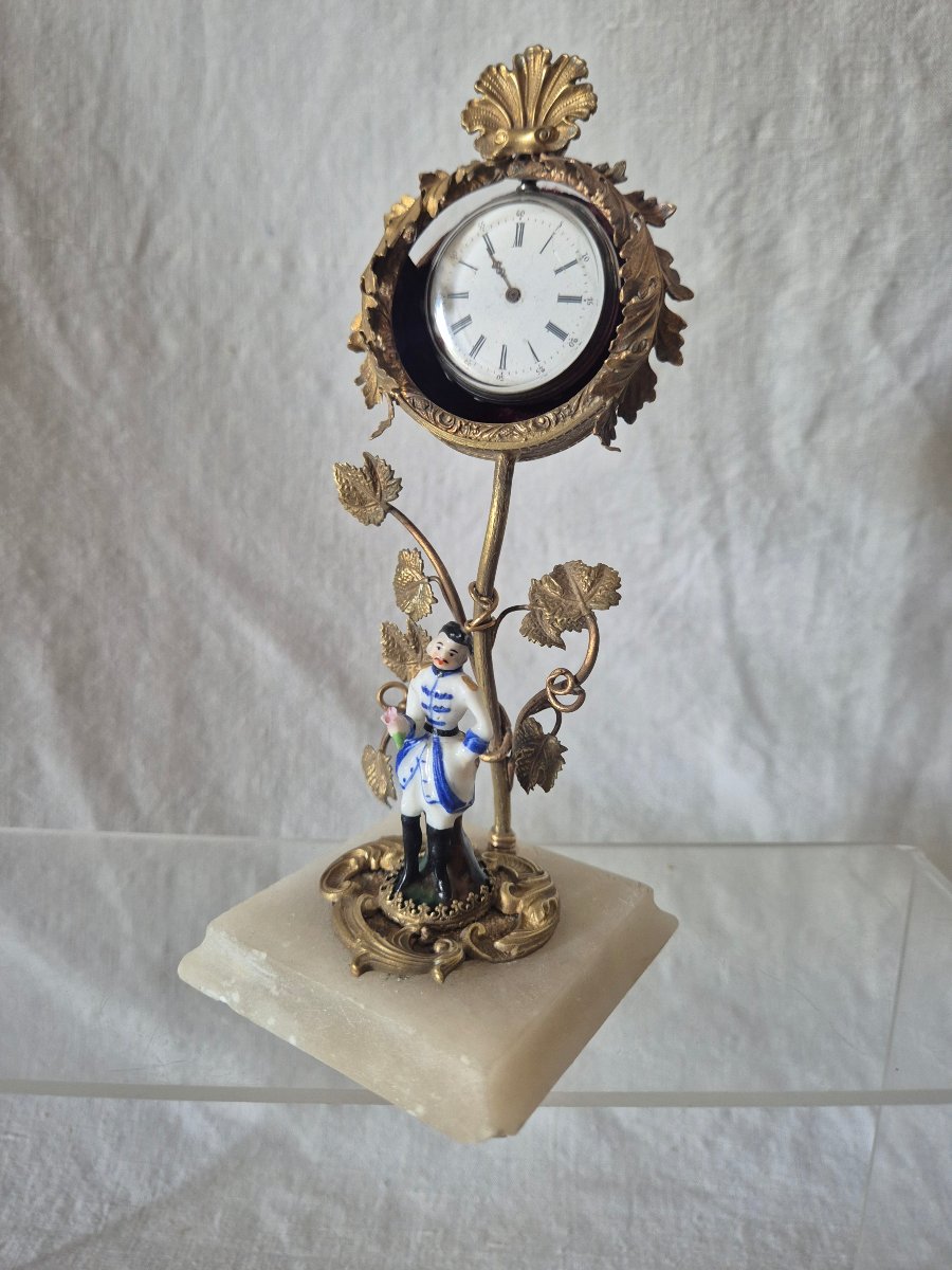 Napoleon III-style Bronze Pomponne And Romantic Porcelain Watch Stand -photo-6