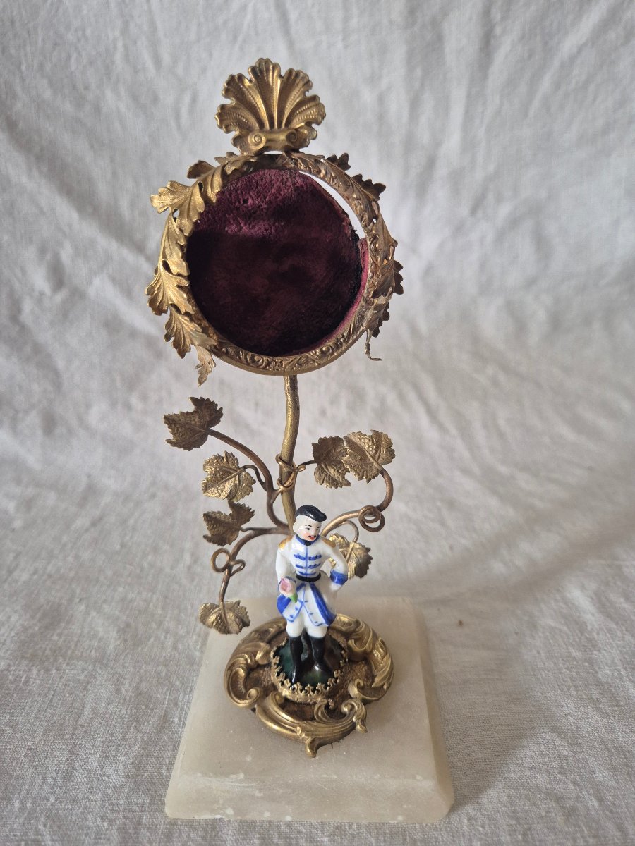 Napoleon III-style Bronze Pomponne And Romantic Porcelain Watch Stand 