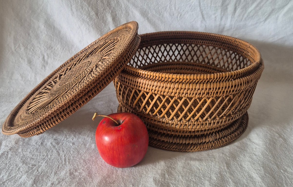Panier en vannerie de rotin à couvercle époque Napoléon III -photo-4