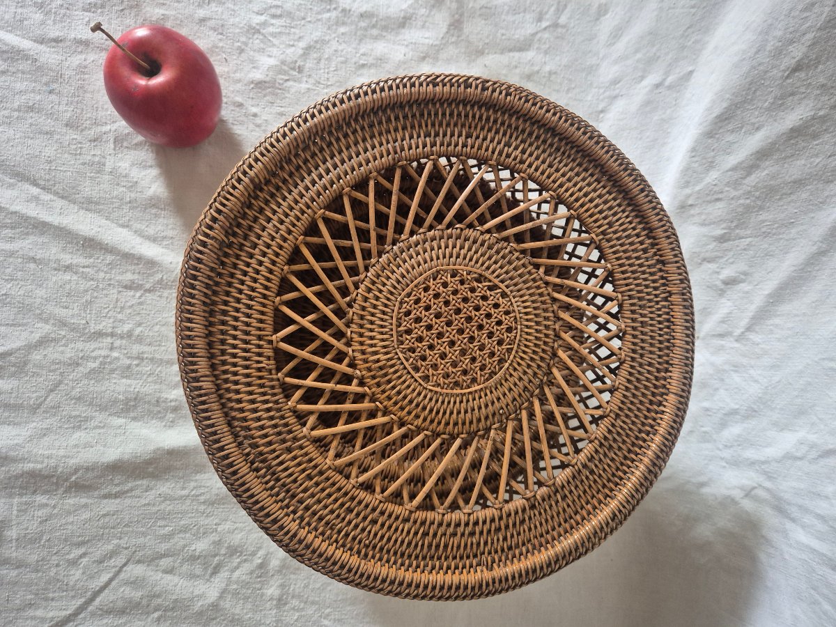Panier en vannerie de rotin à couvercle époque Napoléon III -photo-3