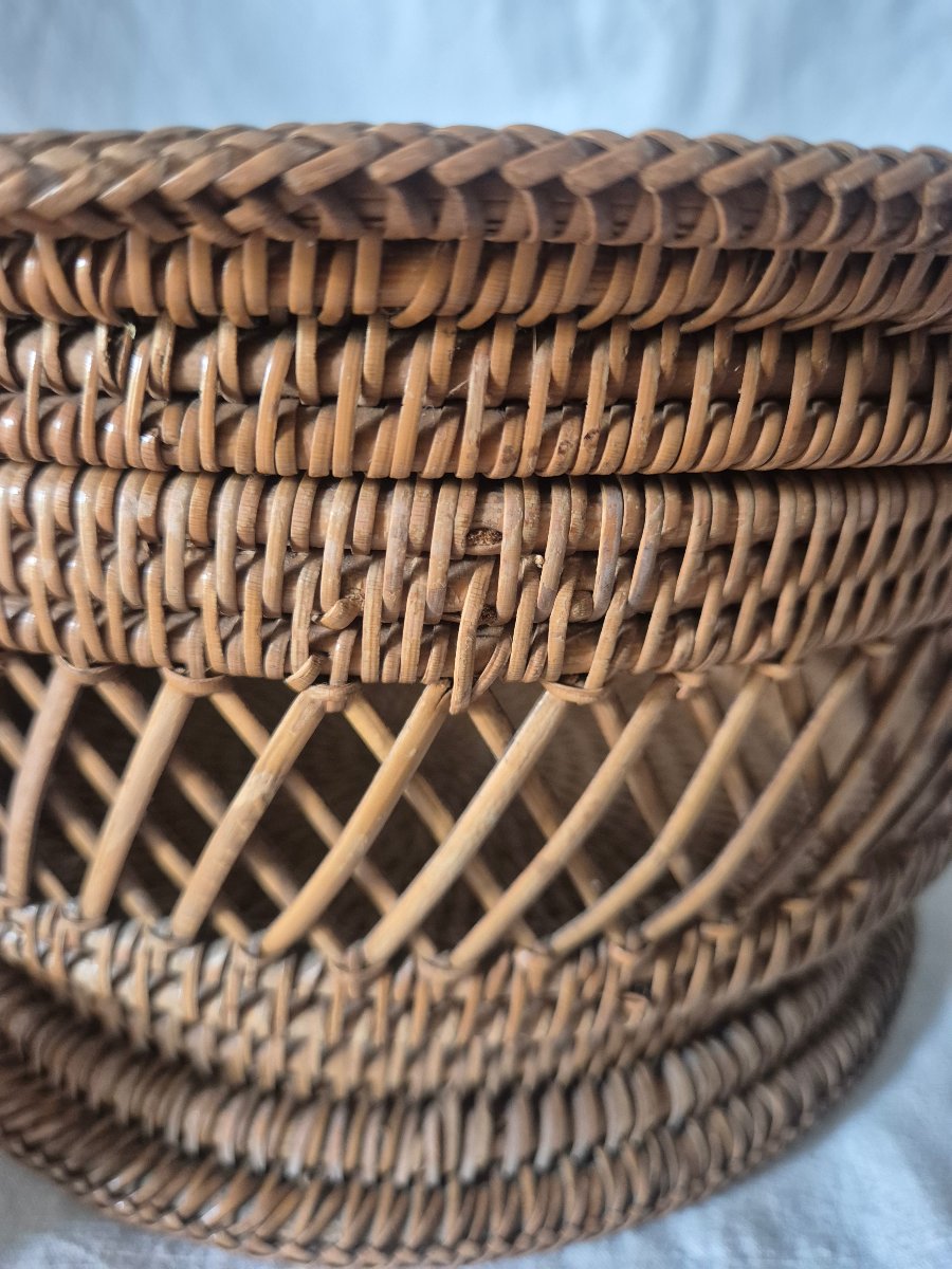 Panier en vannerie de rotin à couvercle époque Napoléon III -photo-4
