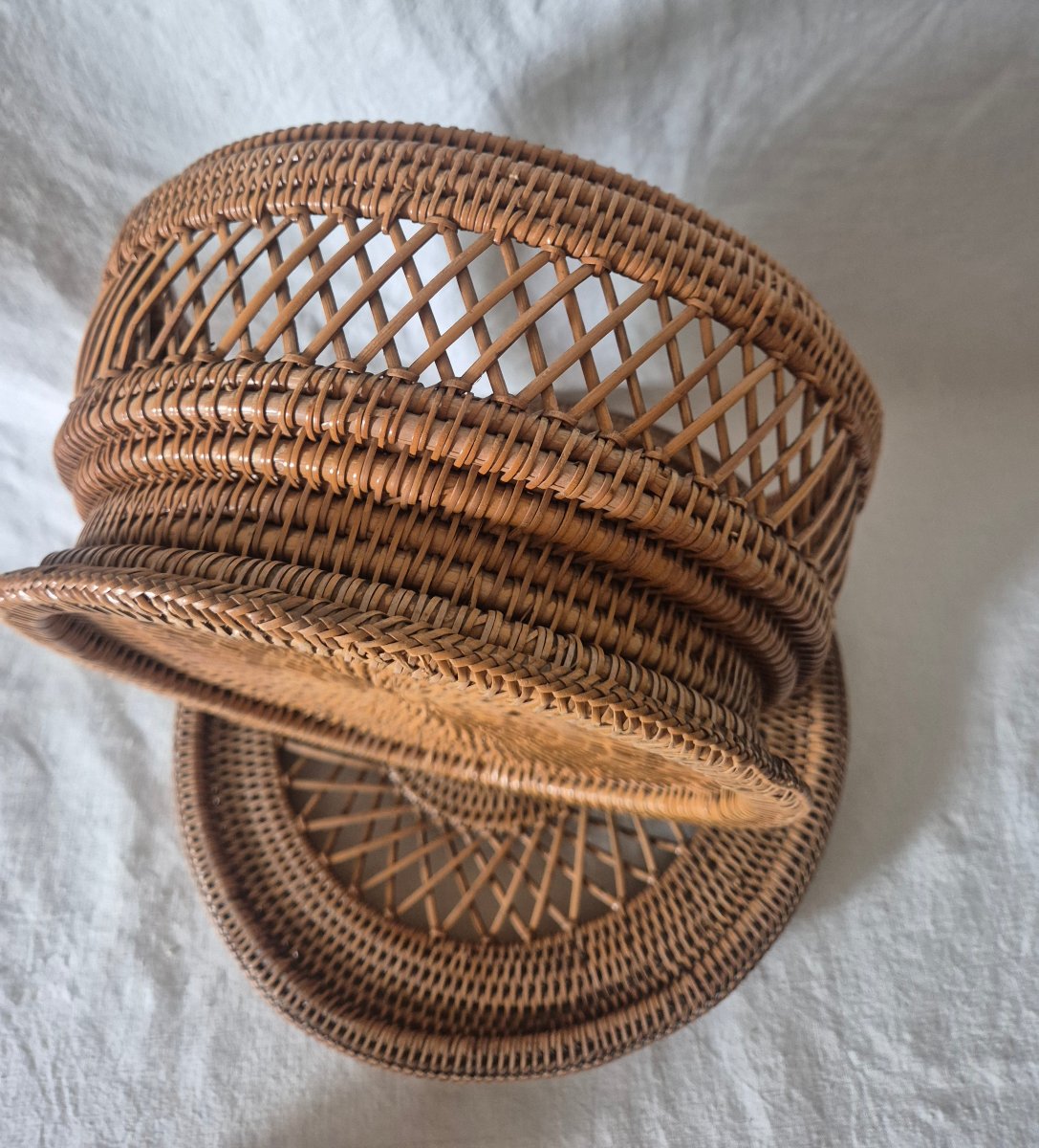 Panier en vannerie de rotin à couvercle époque Napoléon III -photo-6