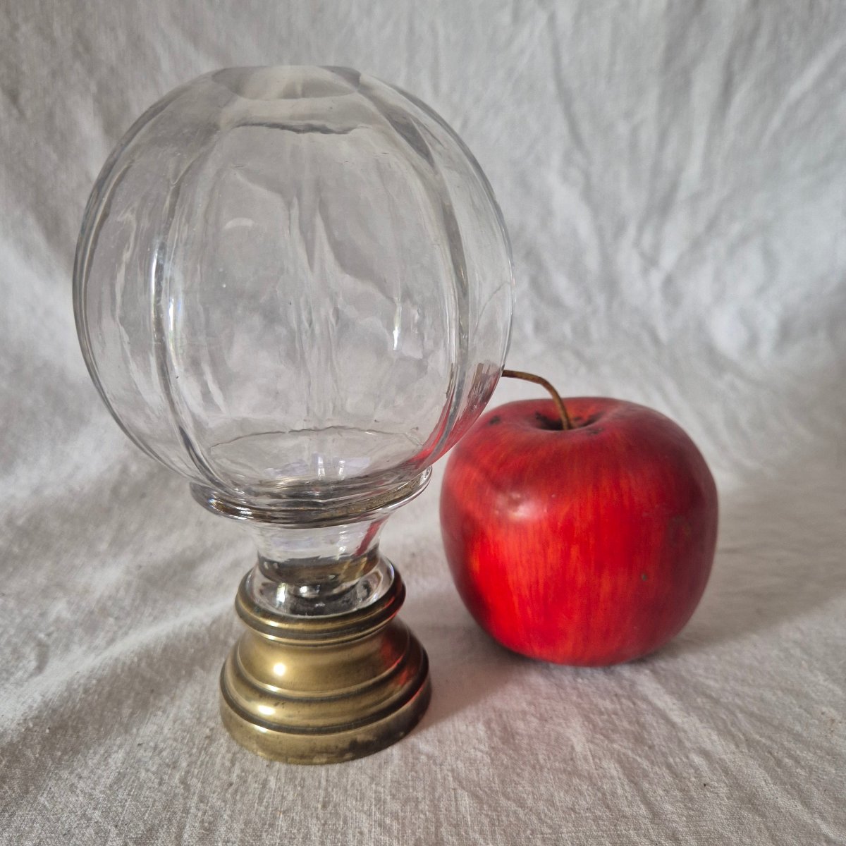 Faceted Clear Glass Staircase Orb Mounted On A 19th-century Bronze Base -photo-2