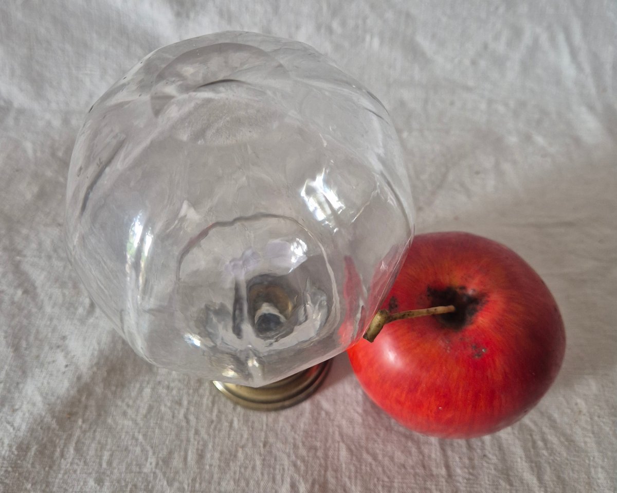 Faceted Clear Glass Staircase Orb Mounted On A 19th-century Bronze Base -photo-3