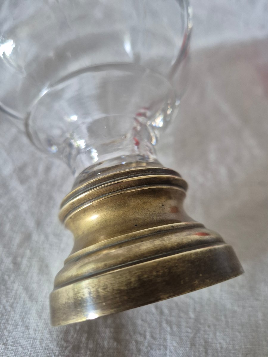 Faceted Clear Glass Staircase Orb Mounted On A 19th-century Bronze Base -photo-4