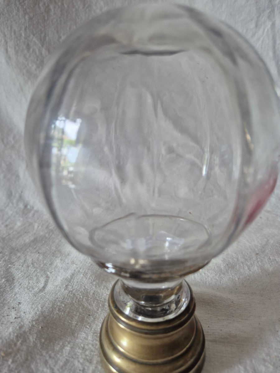 Faceted Clear Glass Staircase Orb Mounted On A 19th-century Bronze Base -photo-3