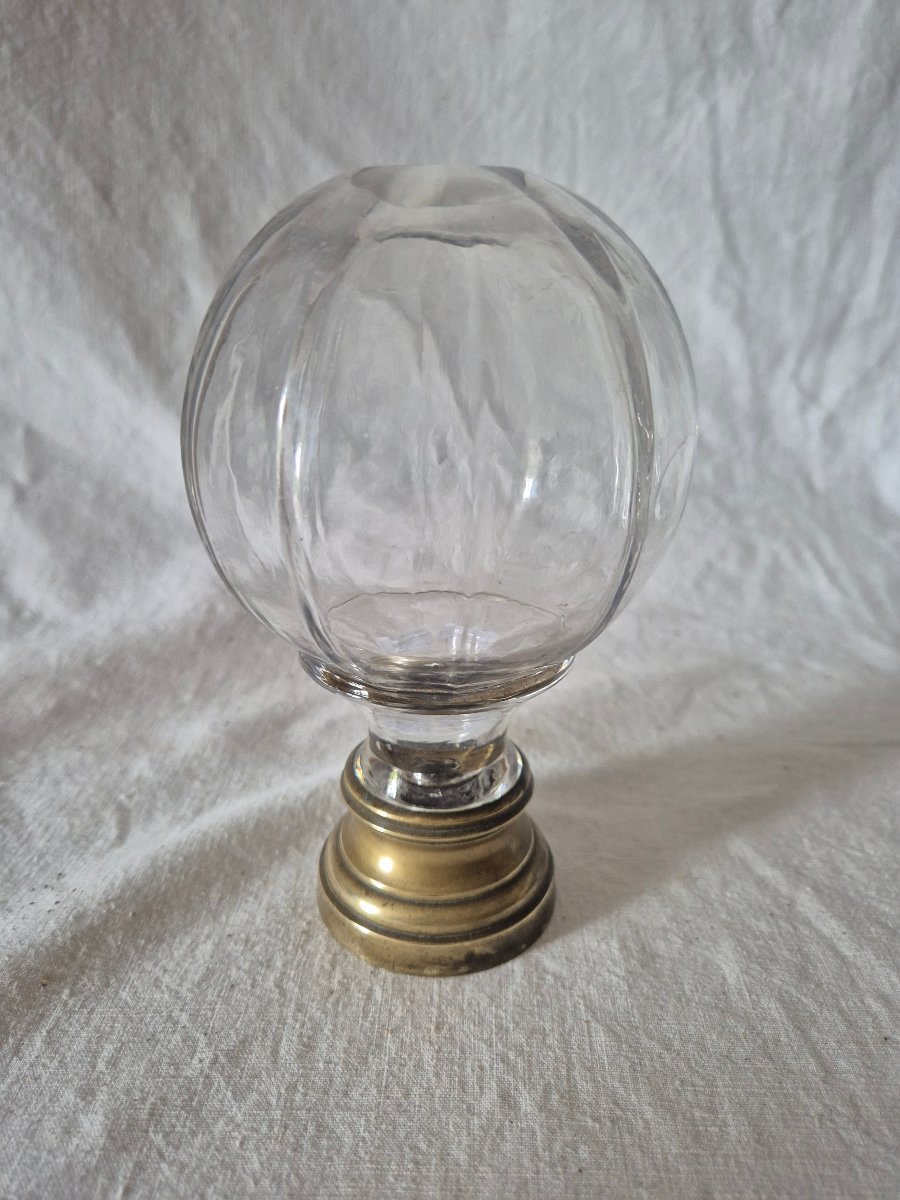 Faceted Clear Glass Staircase Orb Mounted On A 19th-century Bronze Base 