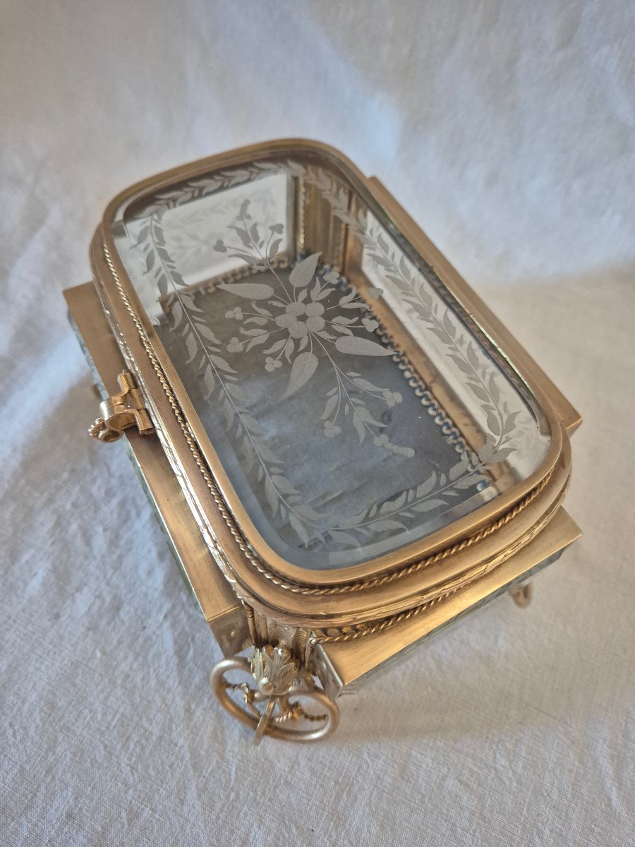 Coffret à bijoux Napoléon III en bronze et verres gravés à chanfrein -photo-3