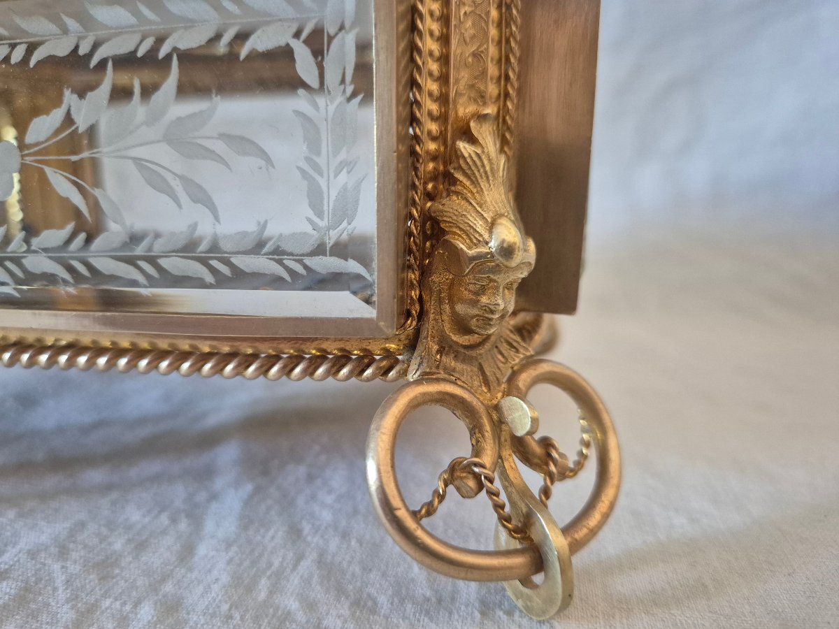 Coffret à bijoux Napoléon III en bronze et verres gravés à chanfrein -photo-4