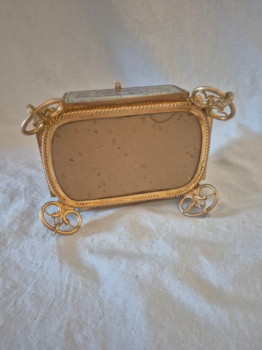 Coffret à bijoux Napoléon III en bronze et verres gravés à chanfrein -photo-7