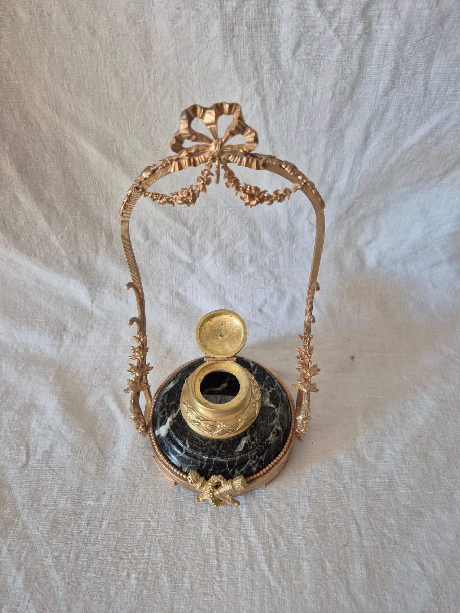 Second Empire-era Bronze And Marble Inkwell With Watch And Quills -photo-4