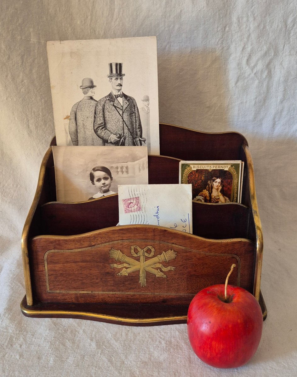 Classeur de courrier en acajou et décors de laiton du XIXème siècle -photo-6