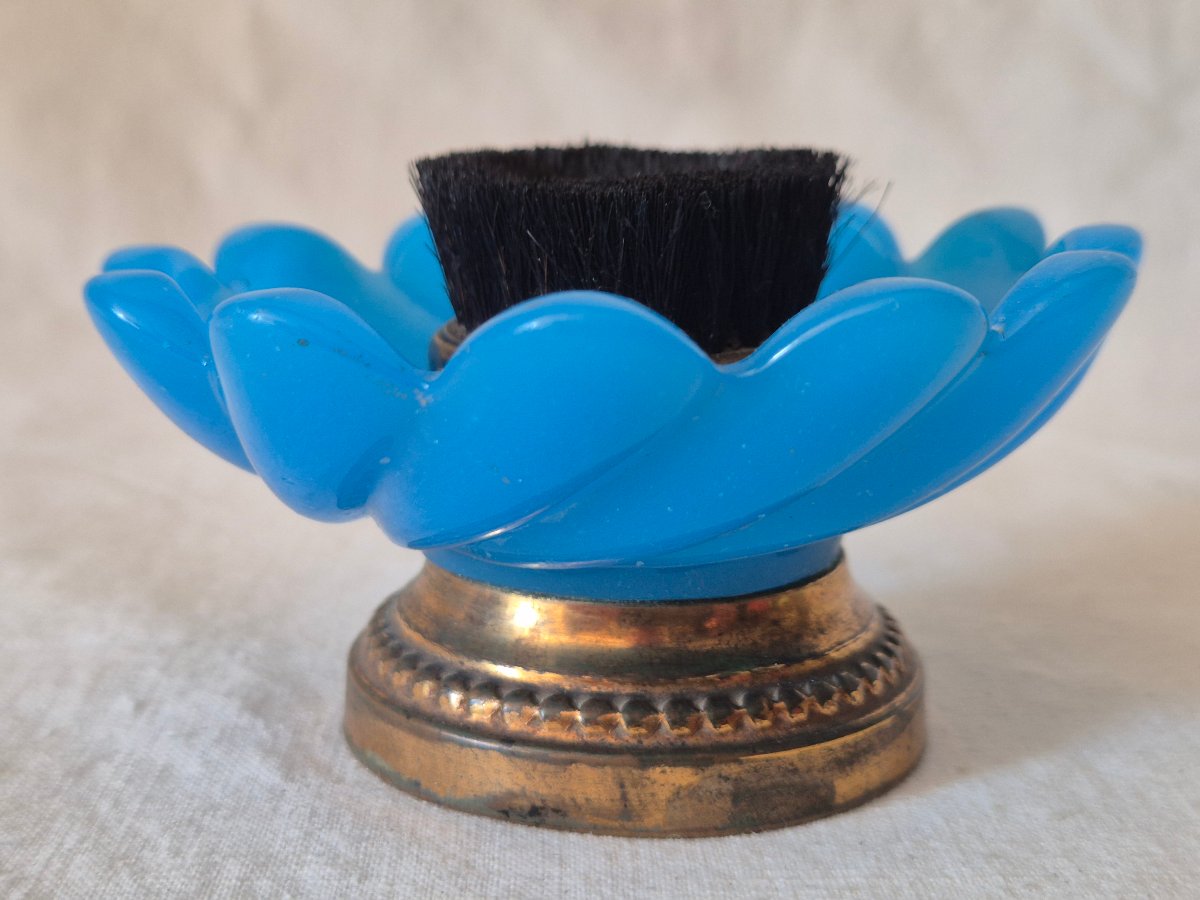Essuie plumes Napoléon III en opaline bleu cobalt,  bronze et crin-photo-3