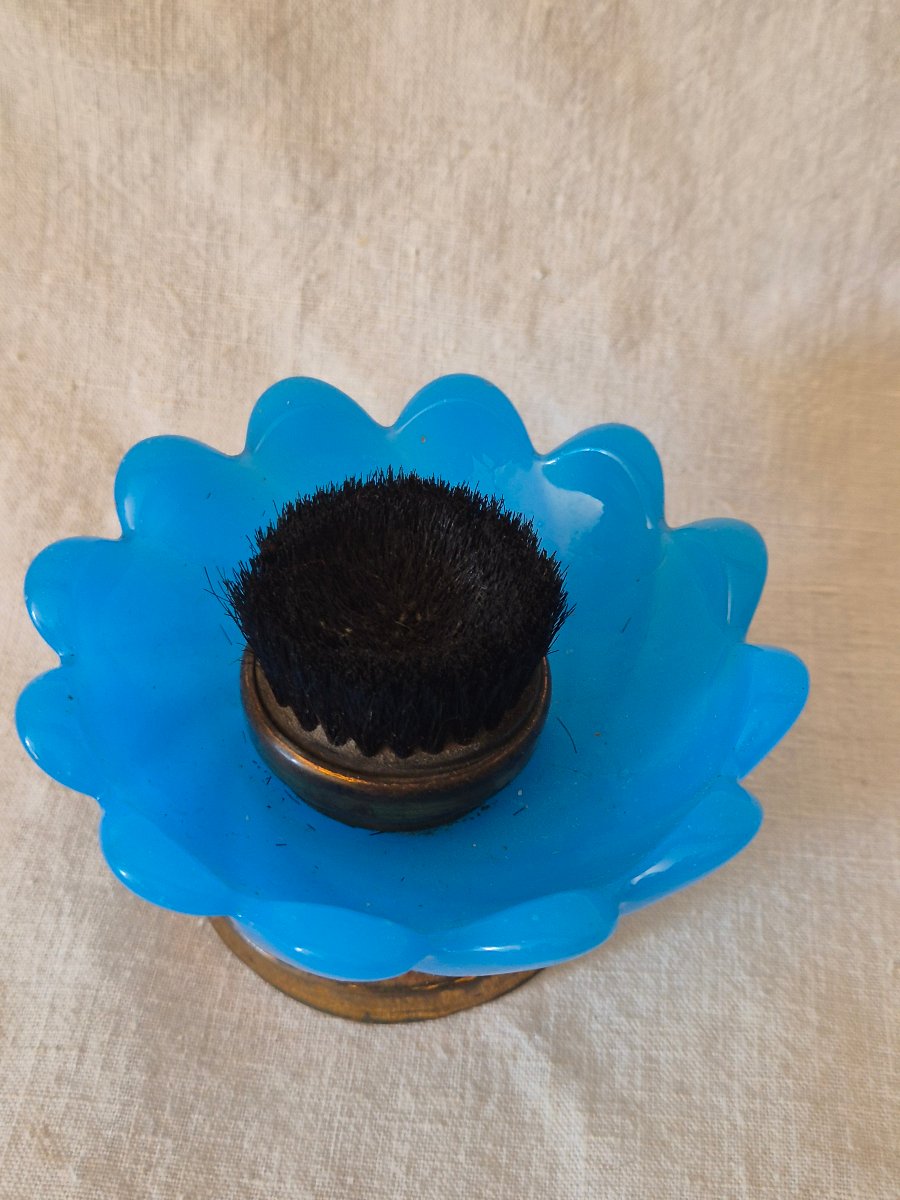 Essuie plumes Napoléon III en opaline bleu cobalt,  bronze et crin-photo-4