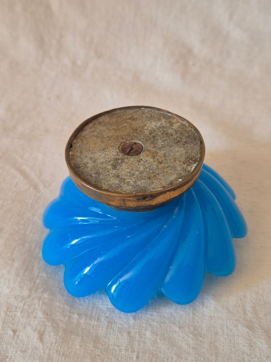 Essuie plumes Napoléon III en opaline bleu cobalt,  bronze et crin-photo-3