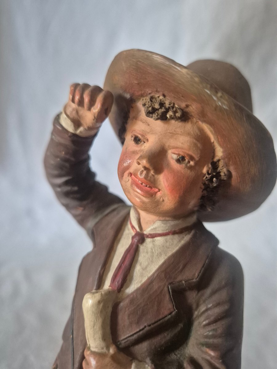 19th-century Austrian Terracotta Pyrogen, Depicting A Boy In A Suit By Bernard Bloch -photo-3