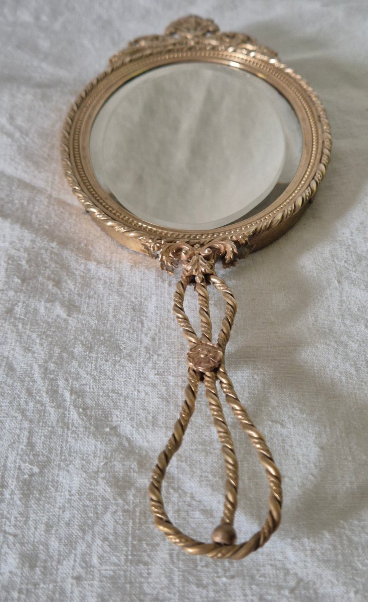 Second Empire-era Hand Mirror With A Mercury-coated Surface And Beveled Edges In Gilded Bronze -photo-1